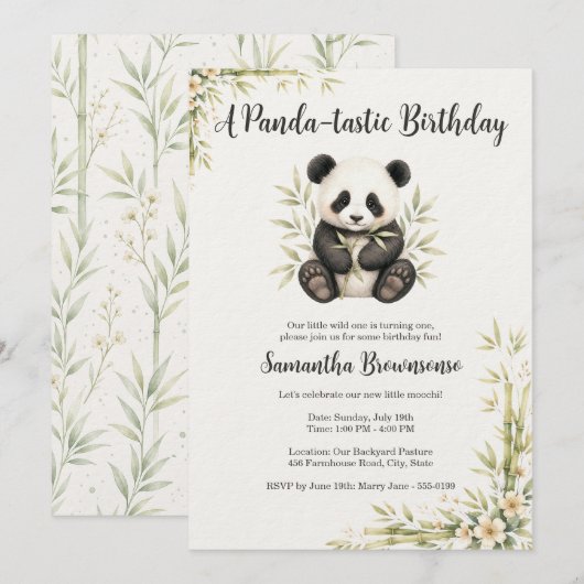 Schattige Panda Eerste Verjaardag Kaart (Voorkant / Achterkant)