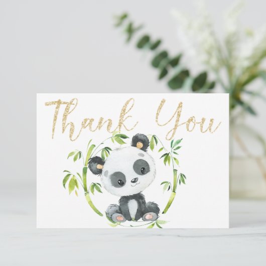 Schattige Panda en Groen Bamboe Baby shower Dank U Bedankkaart (Staand voorkant)