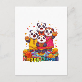 Schattige panda & familie viert hindoeïstisch fees briefkaart