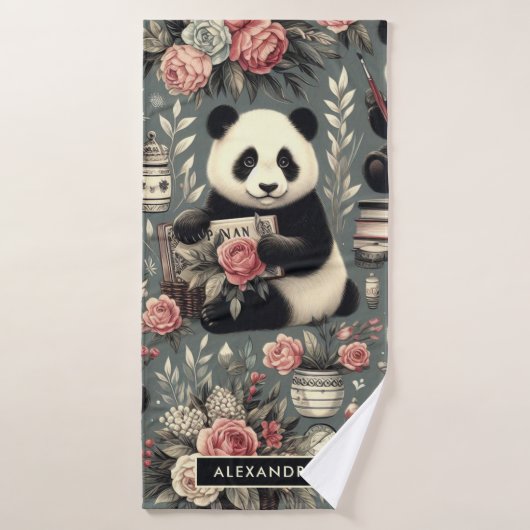 Schattige  Panda Floral Badhanddoek (Badhanddoek)
