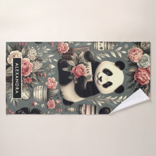 Schattige  Panda Floral Badhanddoek (Badhanddoek)