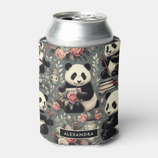 Schattige Panda Floral Blikjeskoeler (Blikje Voorkant)