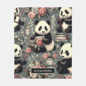Schattige  Panda Floral Fleece Deken (Voorkant)