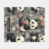 Schattige  Panda Floral Fleece Deken (Voorkant (Horizontaal))