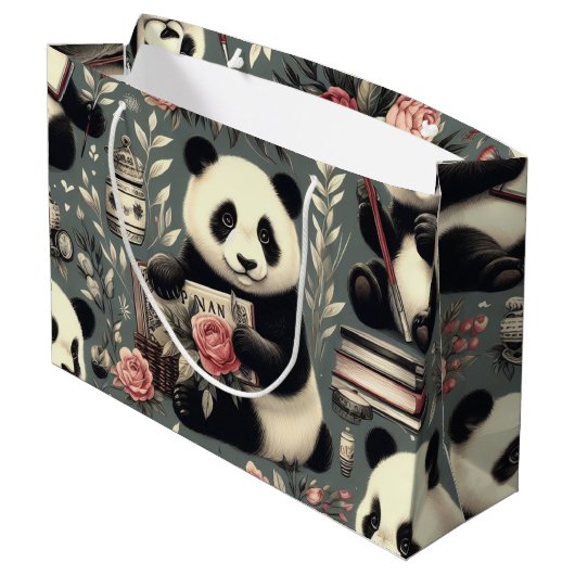 Schattige  Panda Floral Groot Cadeauzakje (Achterkant Gekanteld)