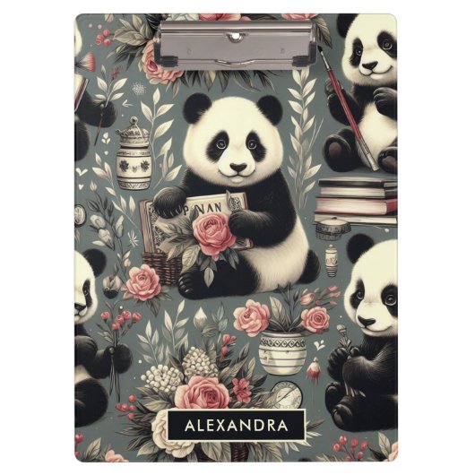 Schattige Panda Floral Klembord (Voorkant)