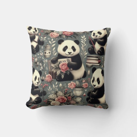 Schattige  Panda Floral Kussen (Voorkant)