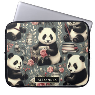 Schattige Panda Floral Laptop Sleeve