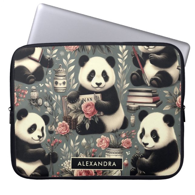 Schattige  Panda Floral Laptop Sleeve (Voorkant)