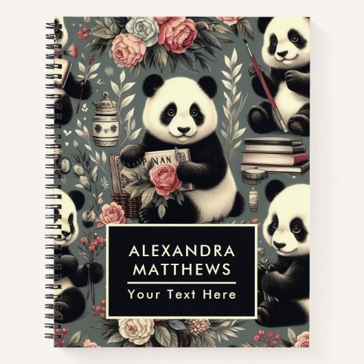 Schattige  Panda Floral Notitieboek (Voorkant)