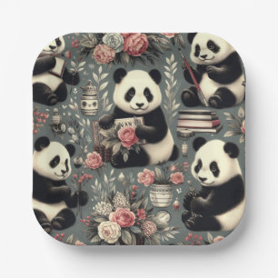 Schattige  Panda Floral Papieren Bordje
