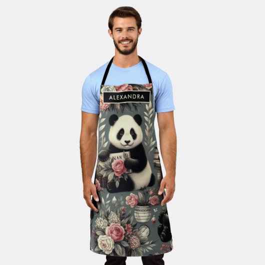 Schattige Panda Floral Schort (Gedragen)