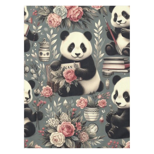 Schattige Panda Floral Tafelkleed (Voorkant)