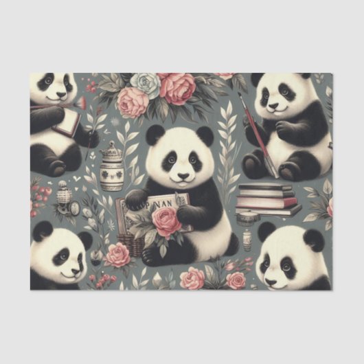 Schattige  Panda Floral Tissuepapier (Voorkant)