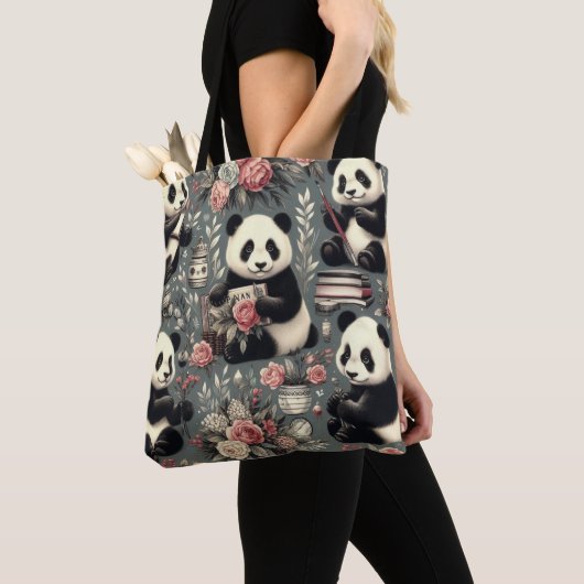 Schattige  Panda Floral Tote Bag (Dichtbij)
