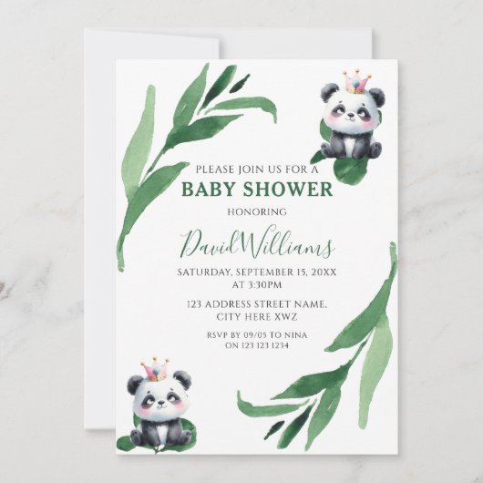 Schattige Panda Foliage Geslachtsneutraal Chic Bab Kaart (Voorkant)