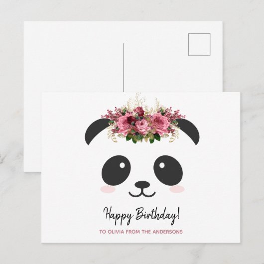 Schattige panda Gelukkige verjaardag gepersonalise Briefkaart (Voorkant / Achterkant)
