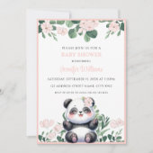 Schattige Panda Girl Greenery Roze Bloem Baby show Kaart (Voorkant)