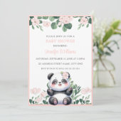 Schattige Panda Girl Greenery Roze Bloem Baby show Kaart (Staand voorkant)