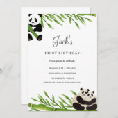 Schattige Panda Greenery Bamboo Verjaardagsfeest Kaart (Voorkant / Achterkant)
