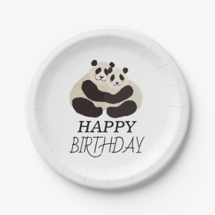 Schattige Panda Greenery Bamboo Verjaardagsfeest Papieren Bordje