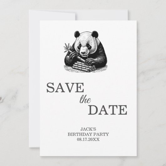 Schattige Panda Greenery Bamboo Verjaardagsfeest Save The Date (Voorkant)