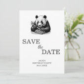 Schattige Panda Greenery Bamboo Verjaardagsfeest Save The Date (Staand voorkant)