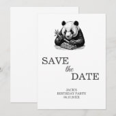 Schattige Panda Greenery Bamboo Verjaardagsfeest Save The Date (Voorkant / Achterkant)