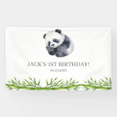 Schattige Panda Greenery Bamboo Verjaardagsfeest Spandoek (Horizontaal)