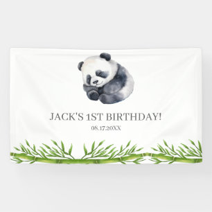Schattige Panda Greenery Bamboo Verjaardagsfeest Spandoek
