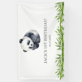 Schattige Panda Greenery Bamboo Verjaardagsfeest Spandoek (Verticaal)