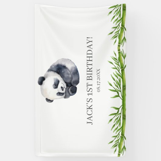 Schattige Panda Greenery Bamboo Verjaardagsfeest Spandoek (Verticaal)