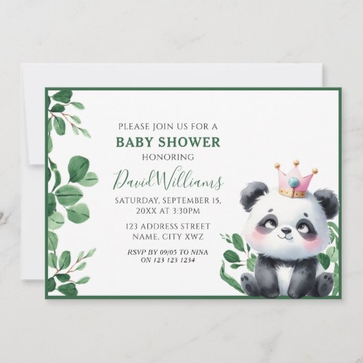 Schattige Panda Greenery Genderneutraal Baby showe Kaart (Voorkant)