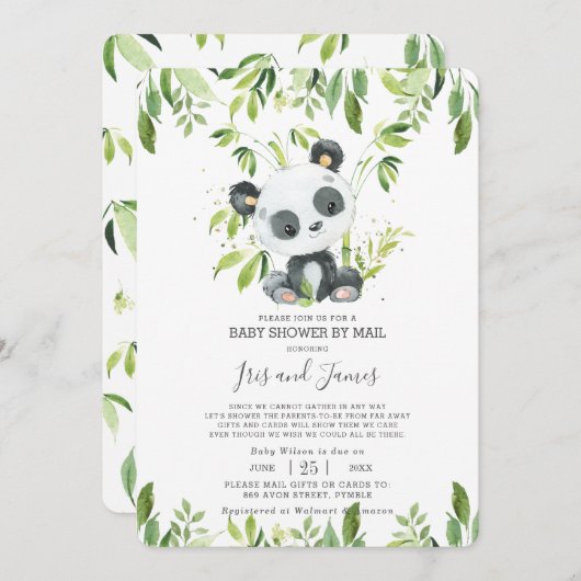 Schattige Panda Greenery Virtual Baby shower per M Kaart (Voorkant / Achterkant)