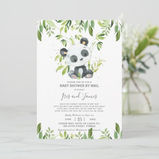 Schattige Panda Greenery Virtual Baby shower per M Kaart (Staand voorkant)