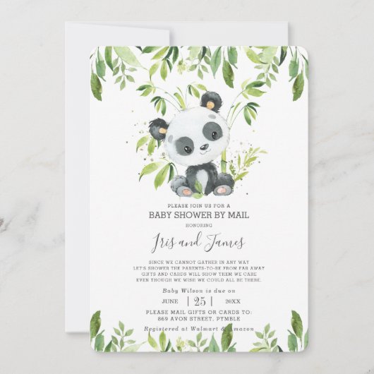 Schattige Panda Greenery Virtual Baby shower per M Kaart (Voorkant)
