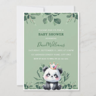 Schattige Panda Groene Blad Baby Shower Kaart
