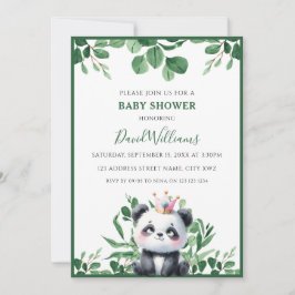Schattige Panda Groene Bladeren Neutrale Baby Show Kaart