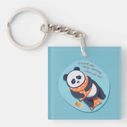 schattige panda heeft ochtendtelefoontje nodig sleutelhanger (voorkant)