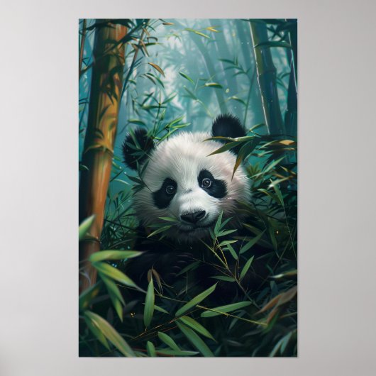 Schattige Panda in Bamboo Forest Waterverf Poster (Voorkant)