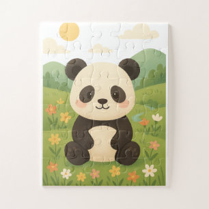 Schattige panda in een lenteweide - schattige dier legpuzzel