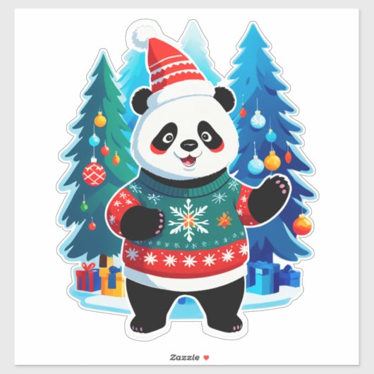 Schattige panda in kerstmuts en kersttrui sticker (Vel)