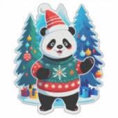 Schattige panda in kerstmuts en kersttrui sticker (Voorkant)