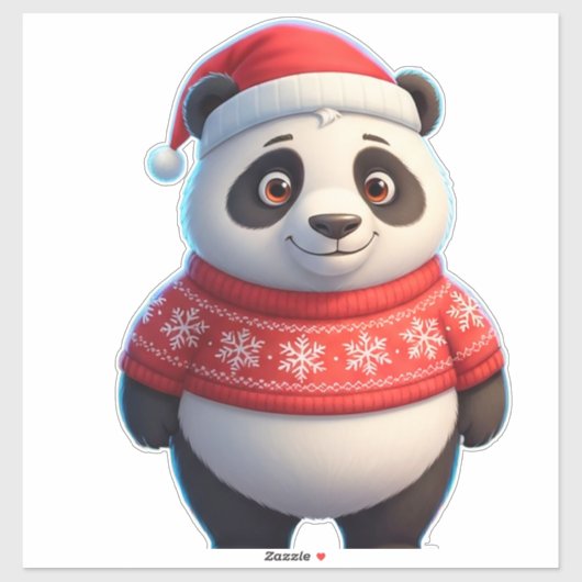 Schattige panda in kerstmuts en kersttrui sticker (Vel)