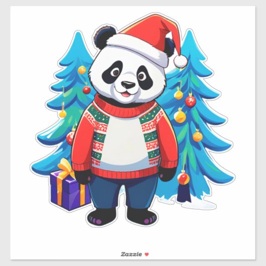 Schattige panda in kerstmuts en kersttrui sticker (Vel)