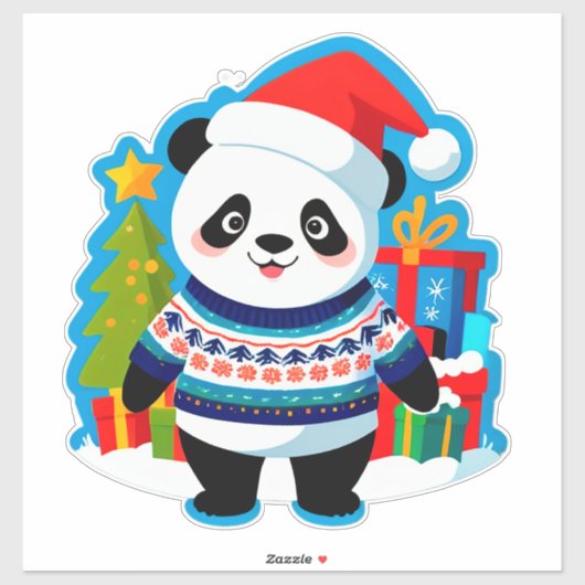 Schattige panda in kerstmuts en kersttrui sticker (Vel)
