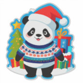 Schattige panda in kerstmuts en kersttrui sticker (Voorkant)