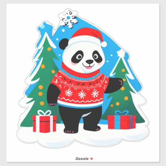 Schattige panda in kerstmuts en kersttrui sticker (Vel)