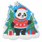 Schattige panda in kerstmuts en kersttrui sticker (Voorkant)