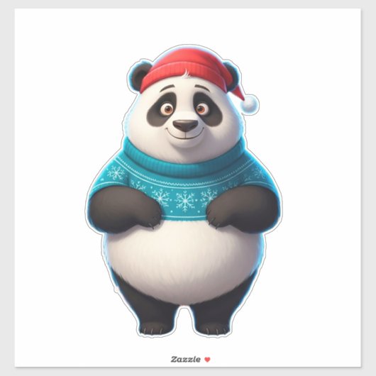 Schattige panda in kerstmuts en kersttrui sticker (Vel)